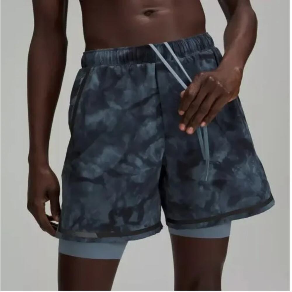 Lululemon‎ Surge Lined 6" Shorts Men’s M River Blue Tie Dye Running Athletic